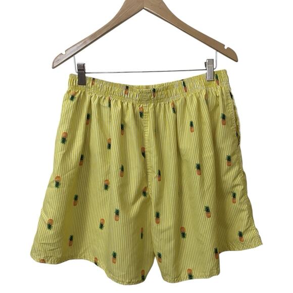 Uzzi Mens Size XXL Yellow White Striped Pineapple Swim Trunks Shorts Brief Liner - Picture 5 of 8
